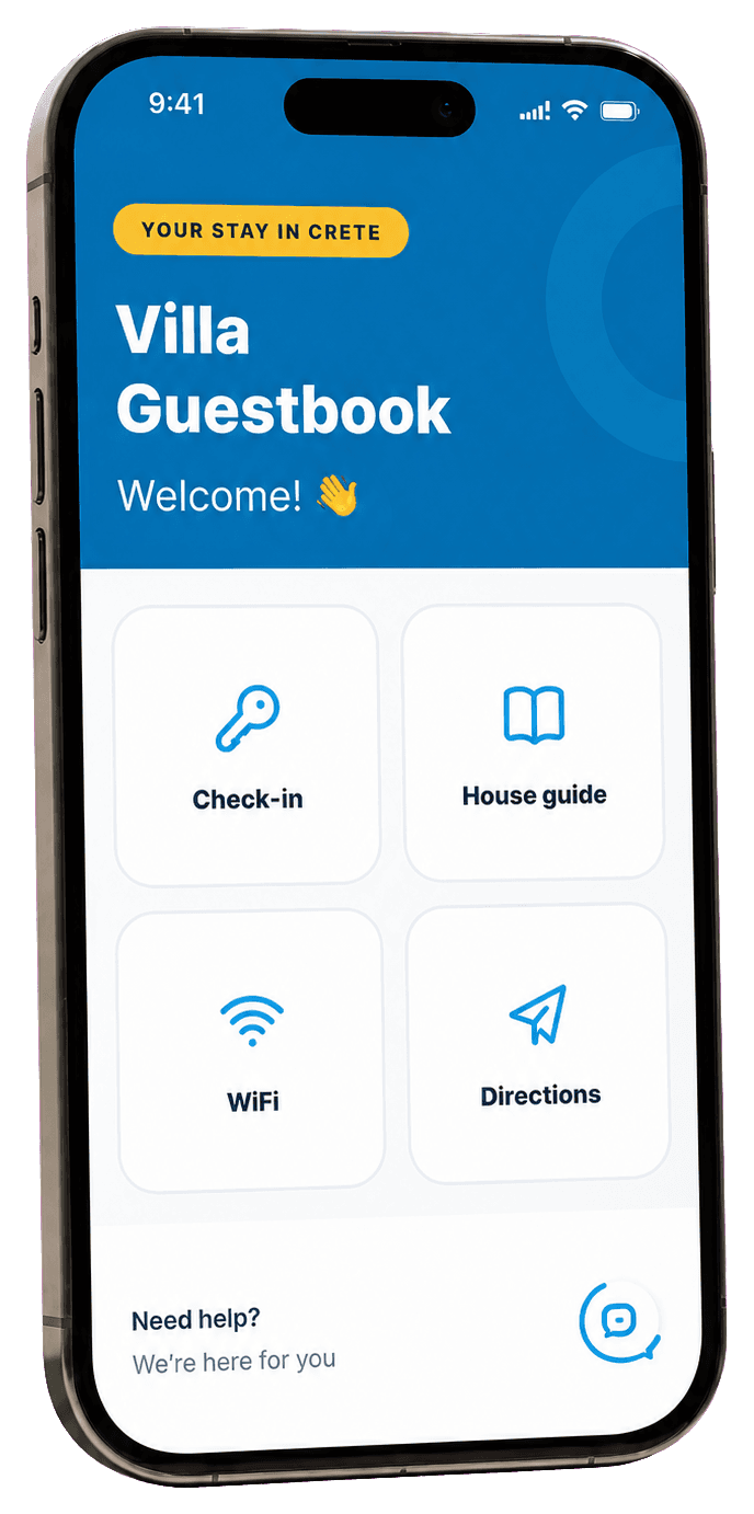 Phone showing the Crete Guestbook live demo